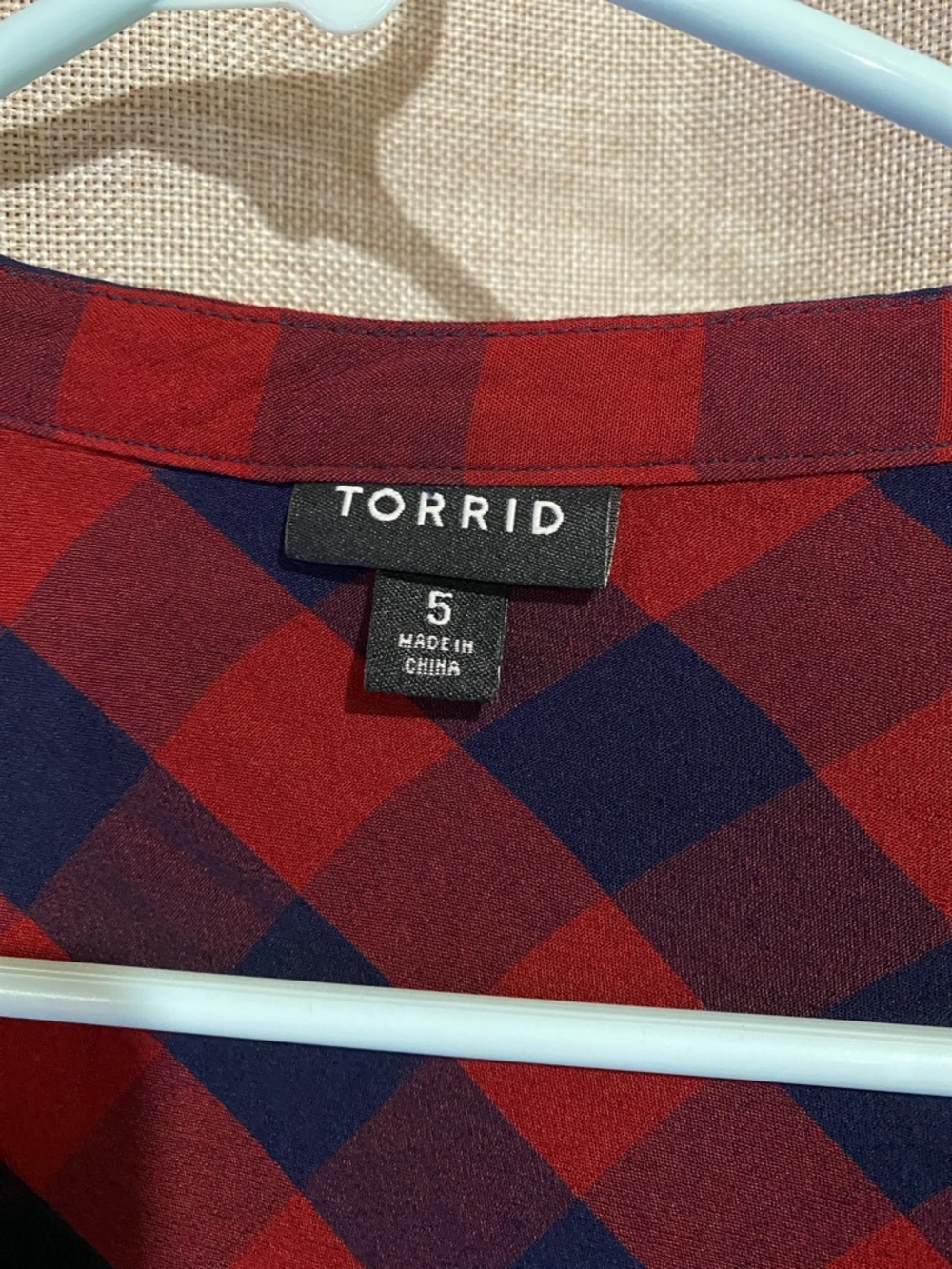 Torrid Red and Navy Plaid Button-Front Tunic - Picture 2 of 4